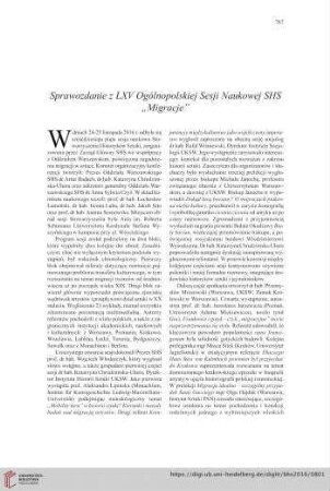 78: Sprawozdanie z LXV Ogólnopolskiej Sesji Naukowej SHS "Migracje"