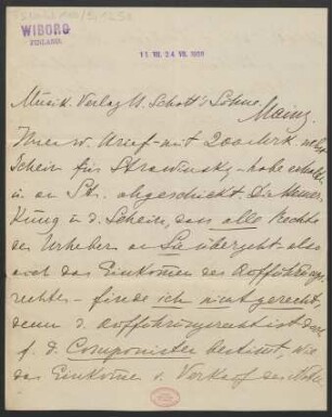 Brief an B. Schott's Söhne : 24.07.1909