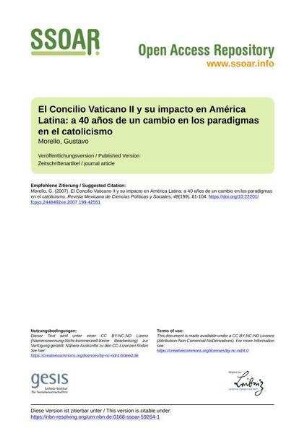El Concilio Vaticano II y su impacto en América Latina: a 40 años de un cambio en los paradigmas en el catolicismo