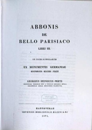 Abbonis De Bello Parisiaco libri III