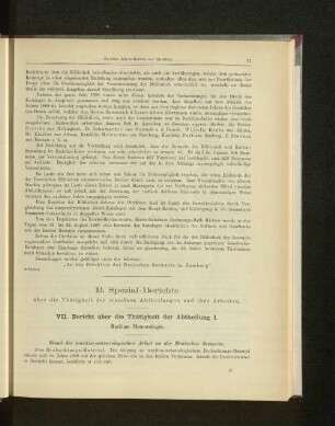 B. Spezial-Berichte über die Thätigkeit der einzelnen Abtheilungen und ihre Arbeiten.