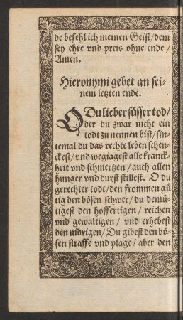 Hieronymi gebet an seinem letzten ende.
