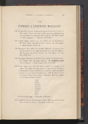 VII. Pierres à légendes magiques