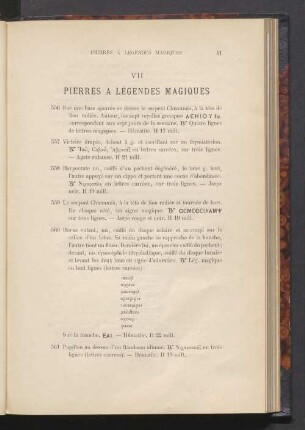 VII. Pierres à légendes magiques