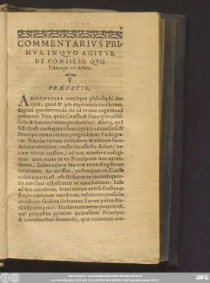 Commentarius Primus, In Quo Agitur De Consilio, Quo Princeps uti debet.