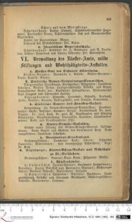 VI. Verwaltung des Kloster-Amts, milde Stiftungen und Wohlthätigkeits-Anstalten.