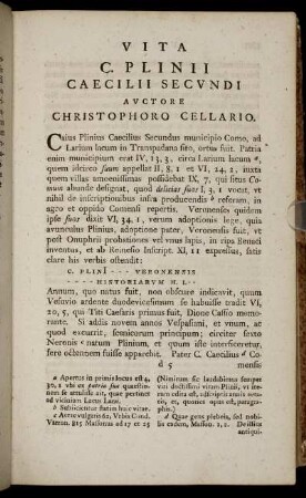 Vita C. Plinii Caecilii Secundi Auctore Christophoro Cellario