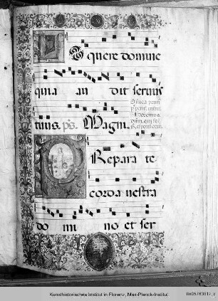 Buchseite mit der Initiale P, David mit dem Haupt des Goliath - sog. Corale Soderini