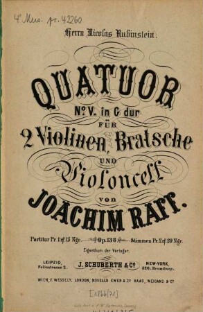 Quatuor No. V : in G Dur ; für 2 Violinen, Bratsche u. Violoncell ; op. 138