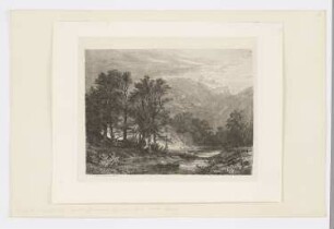 Berglandschaft mit Fluss und Bäumen, aus: "Radierversuche II"
