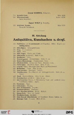 III. Abteilung. Antiquitäten, Kunstsachen u. dergl. (Nr. 254-695)