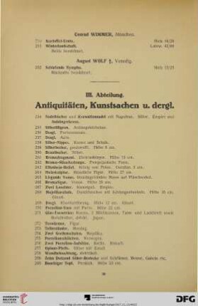 III. Abteilung. Antiquitäten, Kunstsachen u. dergl. (Nr. 254-695)