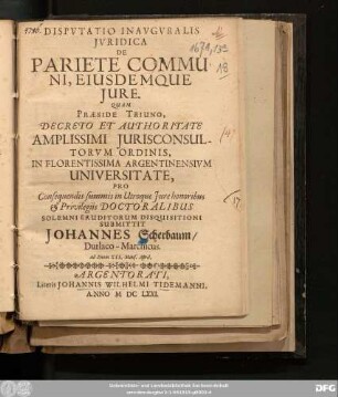 Disputatio Inauguralis Iuridica De Pariete Communi, Eiusdemque Iure