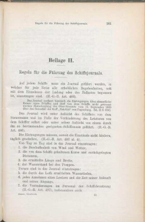 Beilage II. Regeln für die Führung des Schiffjournals.