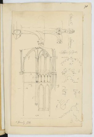 Abteikirche Saint-Jean-des-Vigne, Soissons: Schnitt, Details (aus: Skizzen- und Fotoalbum 10)
