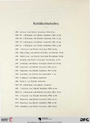 Korbflechtarbeiten (Nr. 1285-1321)