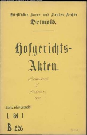Billerbeck zu Kachtenhausen gegen Niebuhr in Hardissen