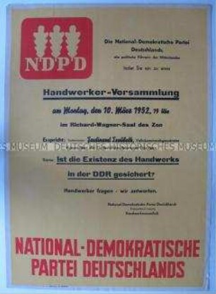 Maueranschlag mit der Ankündigung einer Handwerkerversammlung