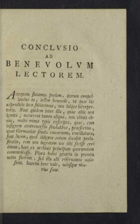 Conclusio ad benevolum lectorem.