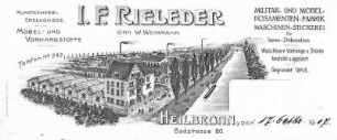 Briefbogen der Posamentenfabrik I.F. Rieleder mit Firmenansicht Badstraße 80