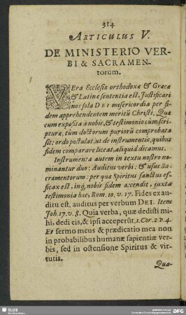 Articulus V. De Ministerio Verbi & Sacramentorum