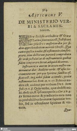 Articulus V. De Ministerio Verbi & Sacramentorum