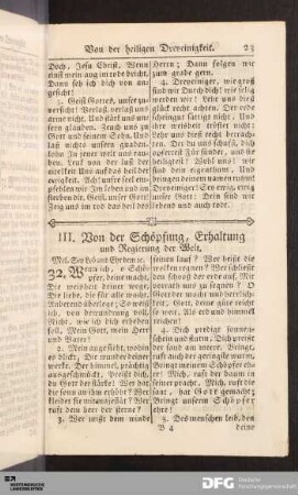 III. Von der Schöpfung, Erhaltung und Regierung der Welt.