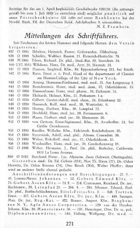Mitteilungen des Schriftführers.
