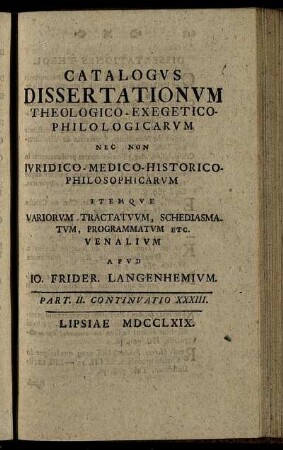 Part. II. Continuatio XXXIII. Lipsiae MDCCLXIX.