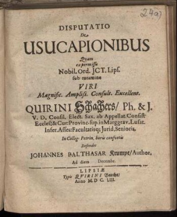 Disputatio De Usucapionibus