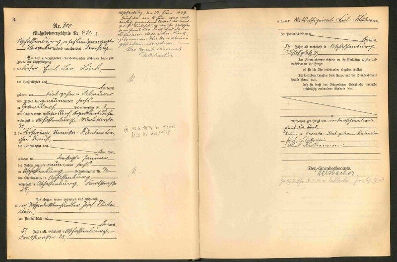 Standesamtsbuch der Stadt Aschaffenburg: Eheschließungen 252/1930 - 130/1931