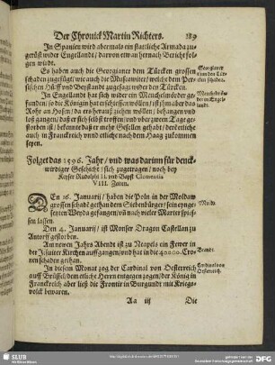 Folget das 1596. Jahr, und was darinn für denckwirdiger Geschicht, sich zugetragen, noch bey Keyser Rudolphi II. und Bapst Clementis VIII. Zeiten