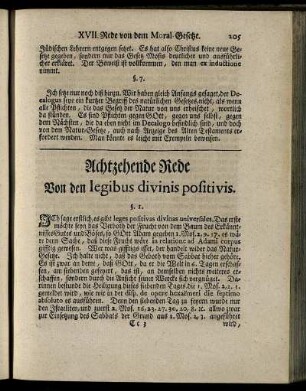 Achtzehende Rede Von den legibus divinis positivis.