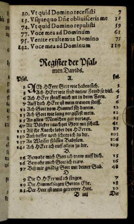 Register der Psalmen Davids.