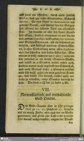 VIII. Nervenstärkende und verwahrende Gold-Tinctur