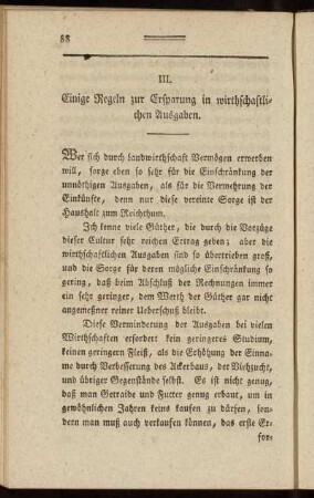 III. Einige Regeln zur Ersparung in wirthschaftlichen Ausgaben