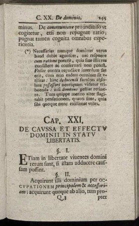 Cap. XXI. De Caussa Et Effectu Dominii In Statu Libertatis.