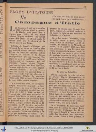 Pages d'Histoire. La Campagne d'Italie.