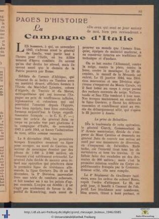 Pages d'Histoire. La Campagne d'Italie.