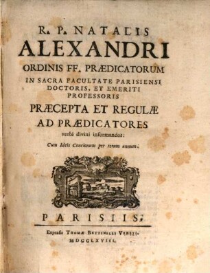 Praecepta et regulae ad praedicatores Verbi divini informandos