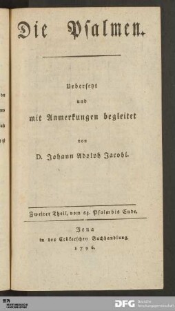 Zweiter Theil: Zweiter Theil, vom 63. Psalm bis Ende