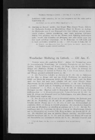 Wendischer Städtetag zu Lübeck. - 1511 Jan. 17.