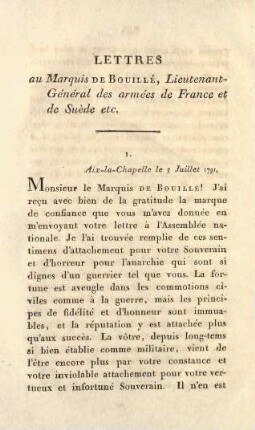 342-352, Lettres au Marquis de Bouillé, Lieutenant-Général des armées de France et de Suède etc.