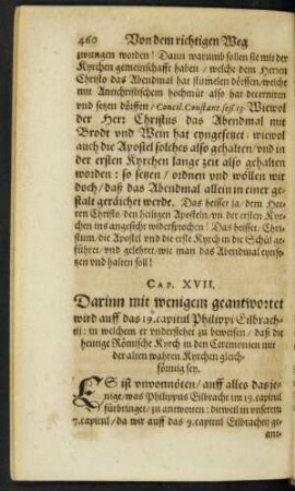 Cap. XVII. Darinn mit wenigen geantwortet wird auff das 19. capitul ...