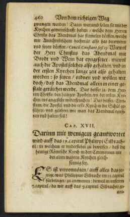 Cap. XVII. Darinn mit wenigen geantwortet wird auff das 19. capitul ...