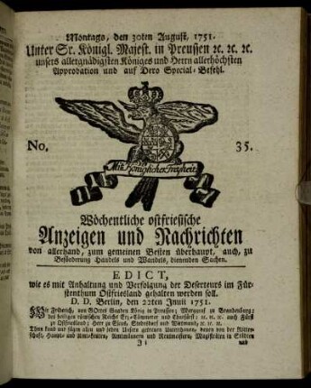 No. 35. Montags, den 30ten August, 1751.