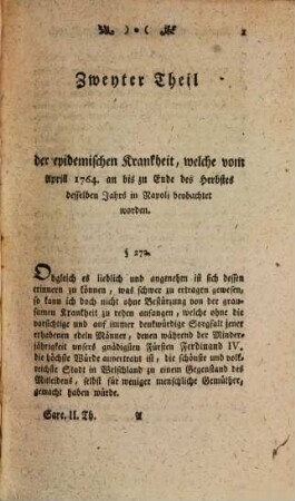 Herrn Michael Sarcone M.D. obersten Spithalarztes bey dem Schweizerischen Regiment von Jauch in Neapel, Geschichte der Krankheiten die durch das ganze Jahr 1764. in Neapel sind beobachtet worden, Zweyter Theil