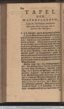 Tafel Der Watervloeden, Naar de Feestdagen benoemdt. Met eene Beschryvinge van 't Leeven der Heiligen