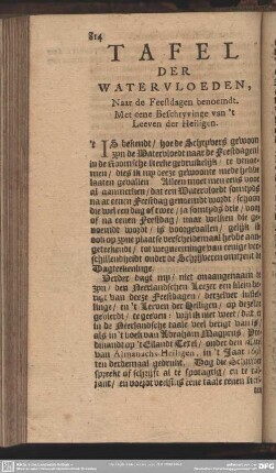 Tafel Der Watervloeden, Naar de Feestdagen benoemdt. Met eene Beschryvinge van 't Leeven der Heiligen
