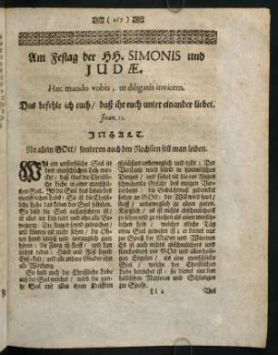 267-276, Am Festag der HH. SIMONIS und JUDAE. Haec mando vobis, ut diligatis invicem.